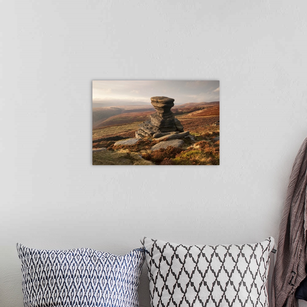 A bohemian room featuring The Salt Cellar rock formation on Derwent Moor in the Peak District National Park.