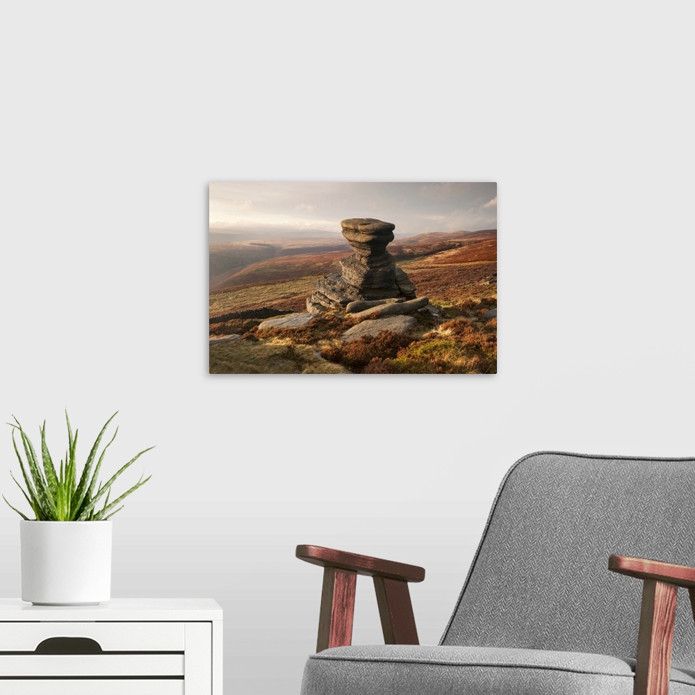A modern room featuring The Salt Cellar rock formation on Derwent Moor in the Peak District National Park.