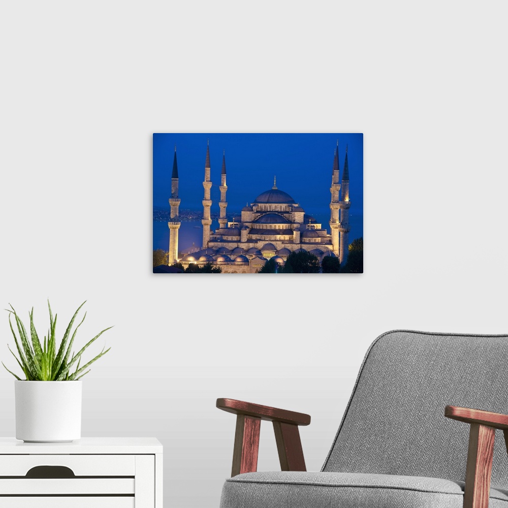 A modern room featuring The Sultanahmet Or Blue Mosque At Dusk; Turkey
