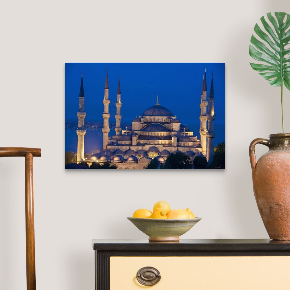 A traditional room featuring The Sultanahmet Or Blue Mosque At Dusk; Turkey
