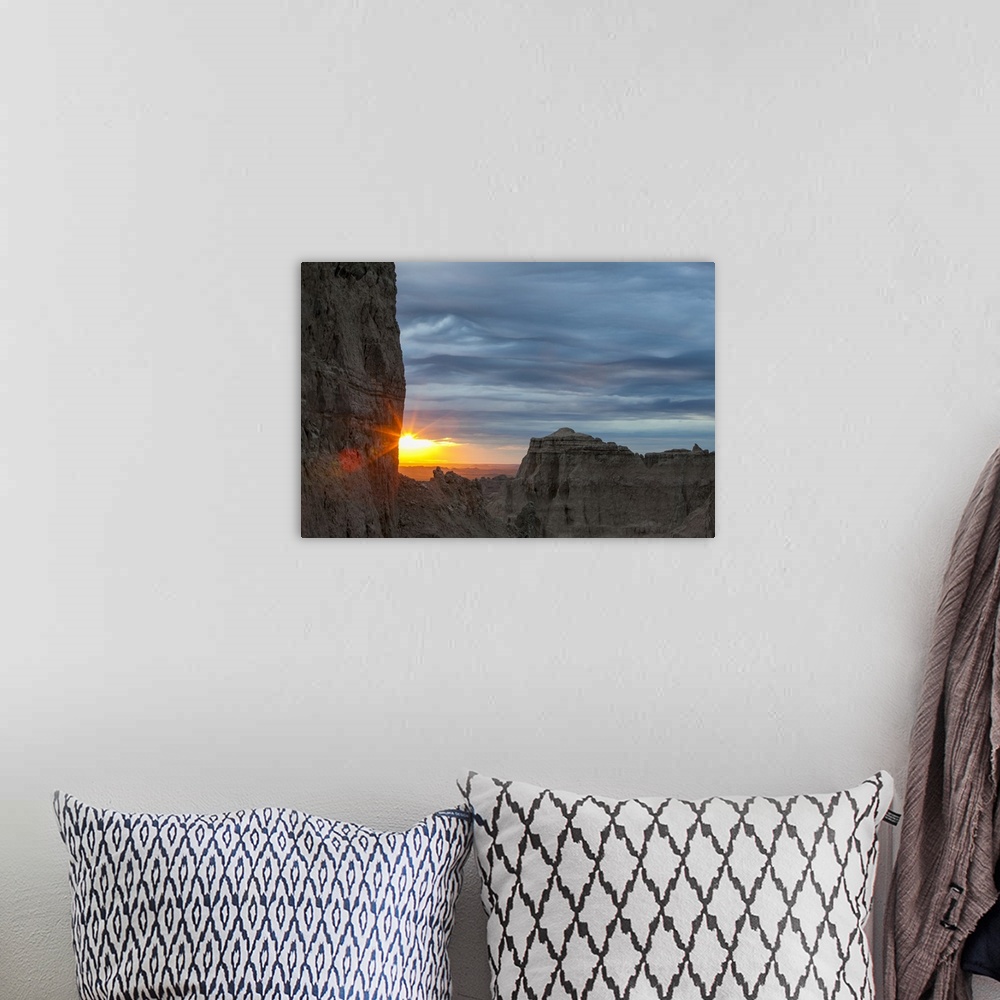 A bohemian room featuring The sun rises over Badlands National Park, South Dakota, United States of America