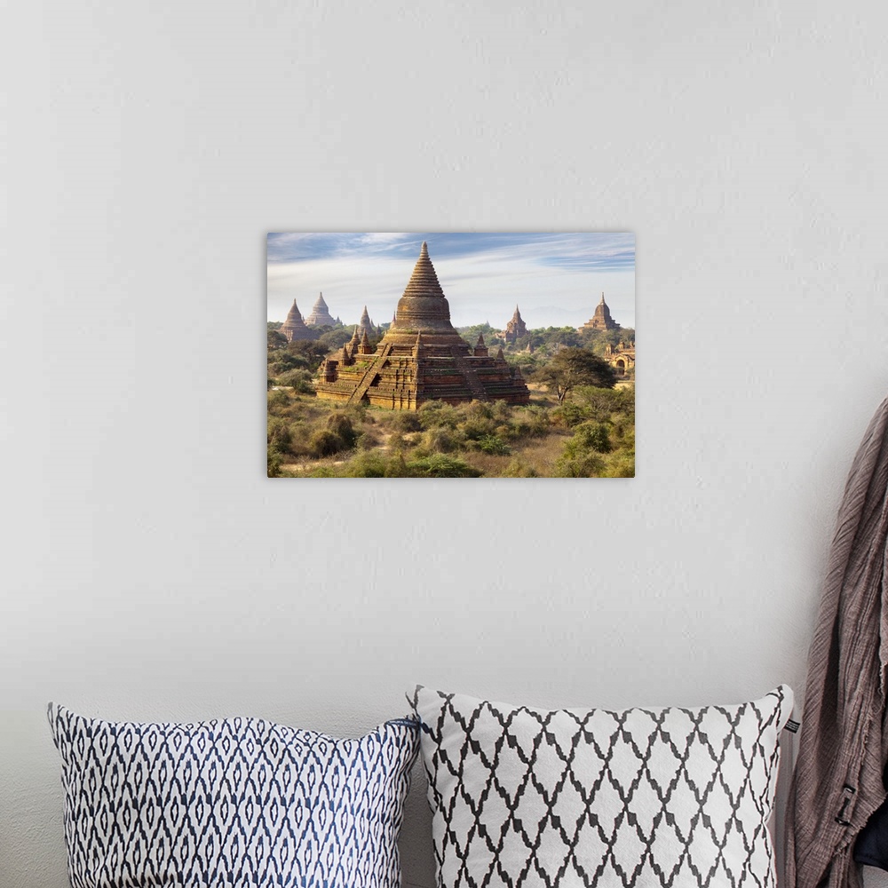 A bohemian room featuring The Temples and Pagodas of Bagan in Myanmar in early morning.