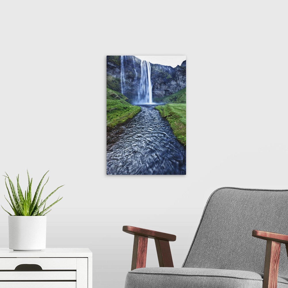 A modern room featuring The waterfall Seljalandsfoss along the southern coast, Iceland