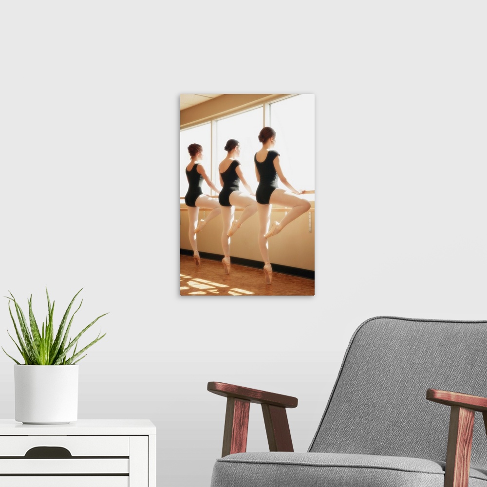 A modern room featuring Three Women Practicing Dance