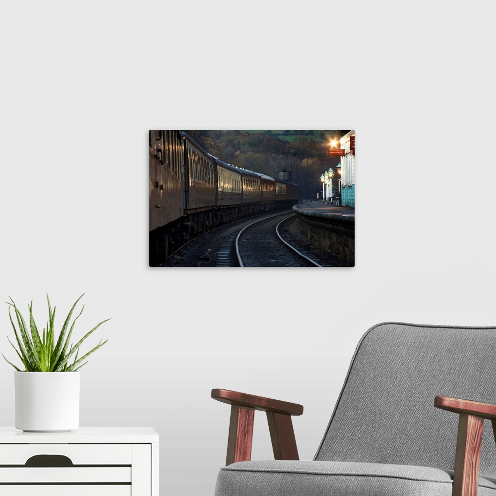 A modern room featuring Train At Station At Dusk, Pickering, North Yorkshire, England