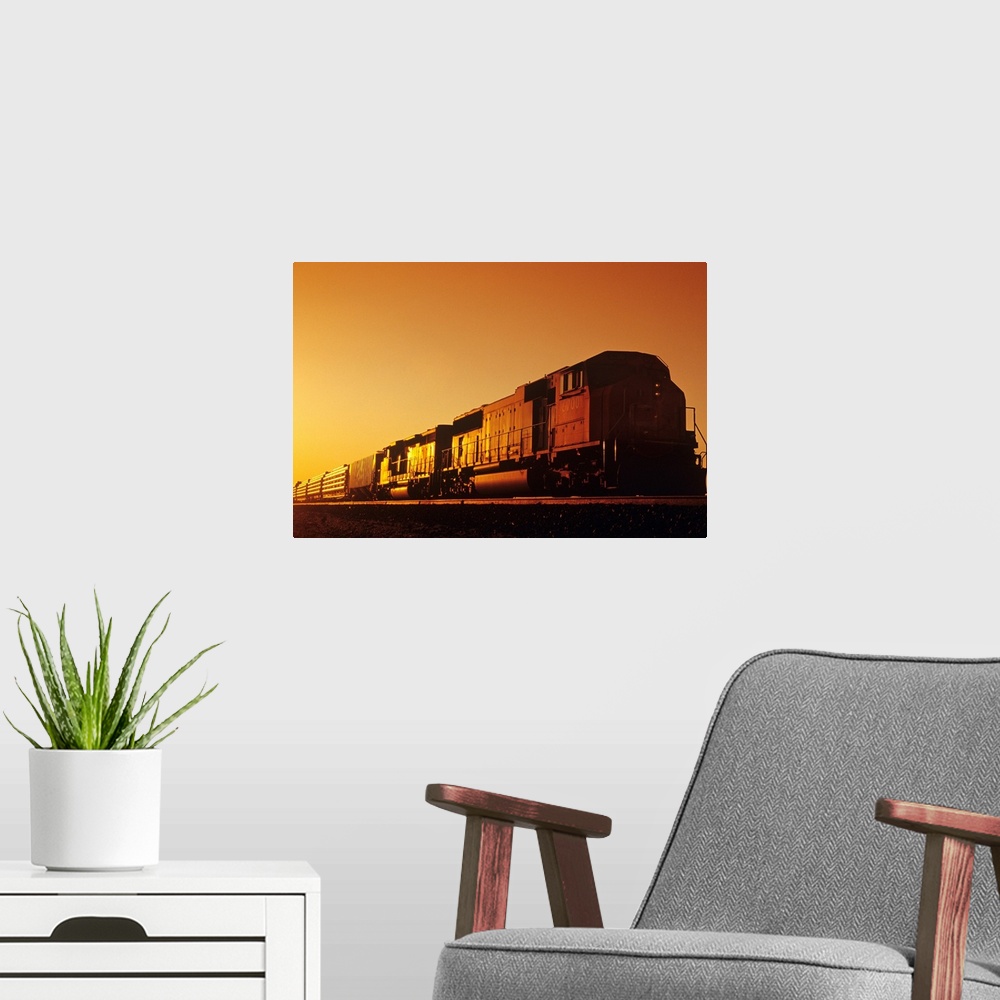 A modern room featuring Train At Sunrise, Near Winnipeg, Manitoba, Canada
