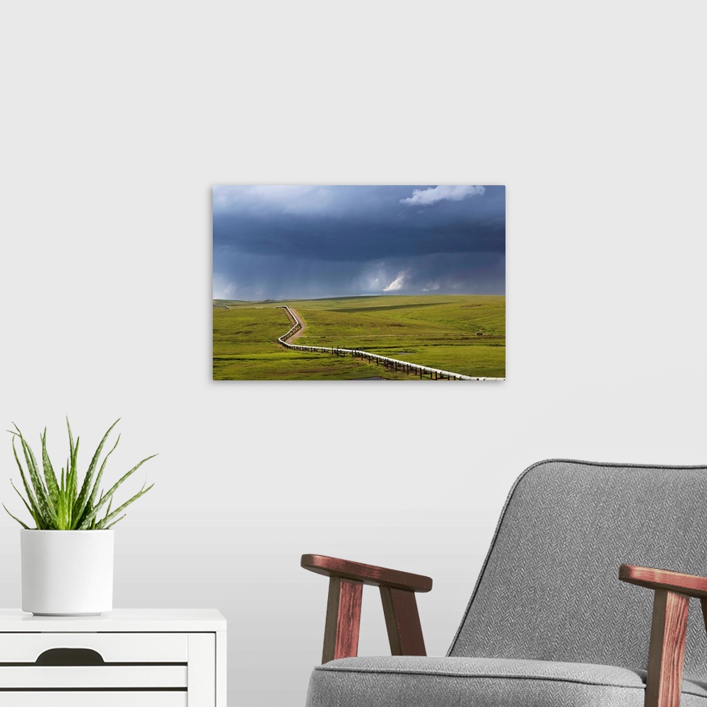 A modern room featuring Scenic view of the Trans Alaska Oil Pipeline from the Haul Road (James Dalton Highway), Arctic Al...