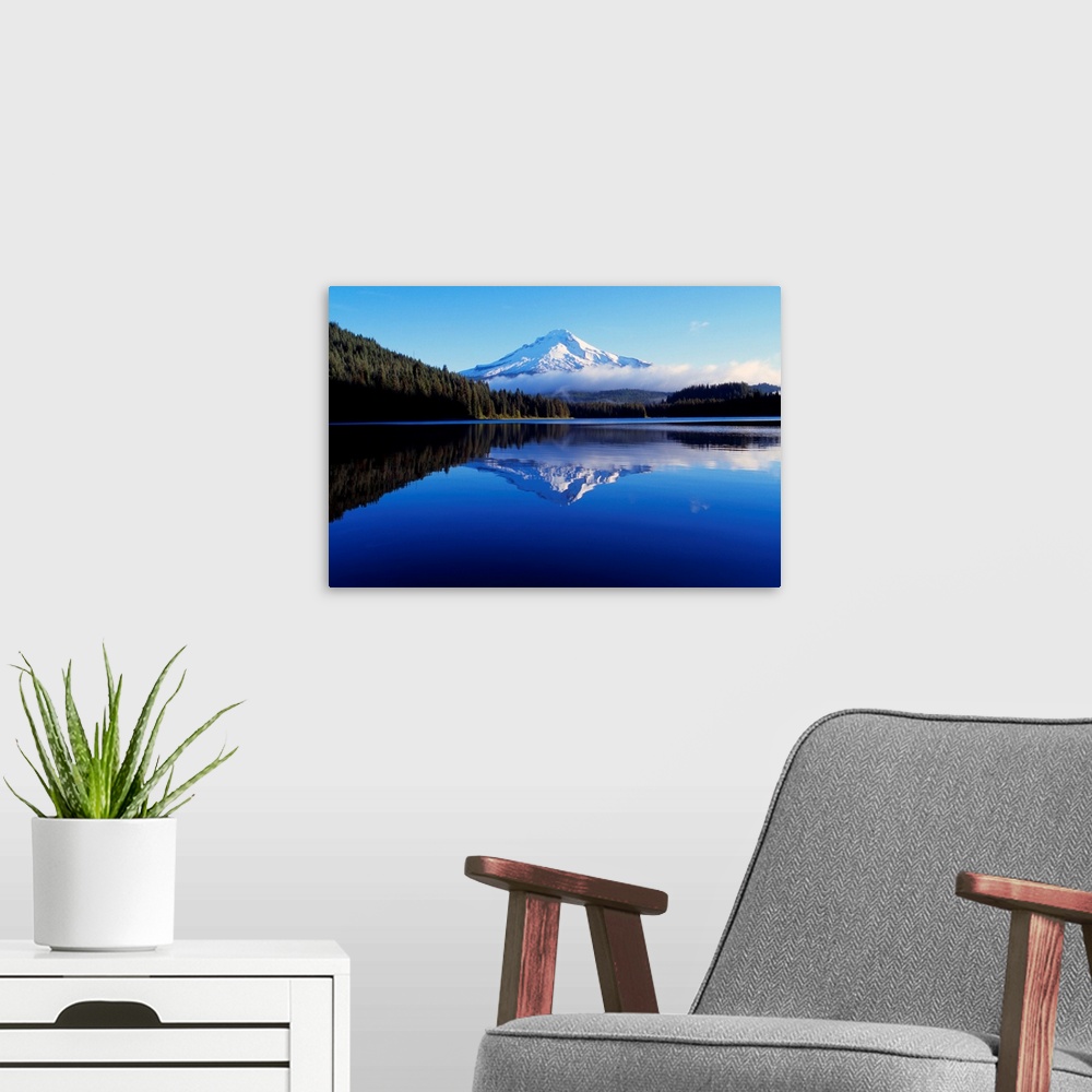 A modern room featuring Trillium Lake With Reflection Of Mount Hood, Mount Hood National Forest