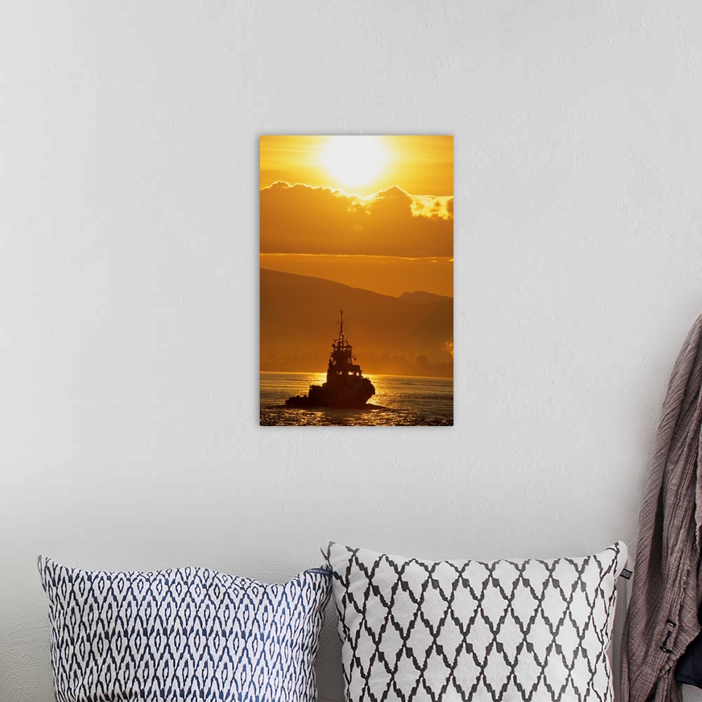 A bohemian room featuring Tugboat At Sunrise, Burrard Inlet, Vancouver British Columbia, Canada