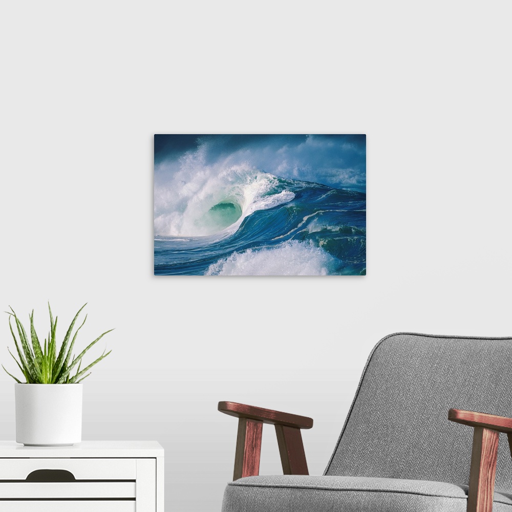 A modern room featuring Turbulent Shorebreak Waves With Whitewash