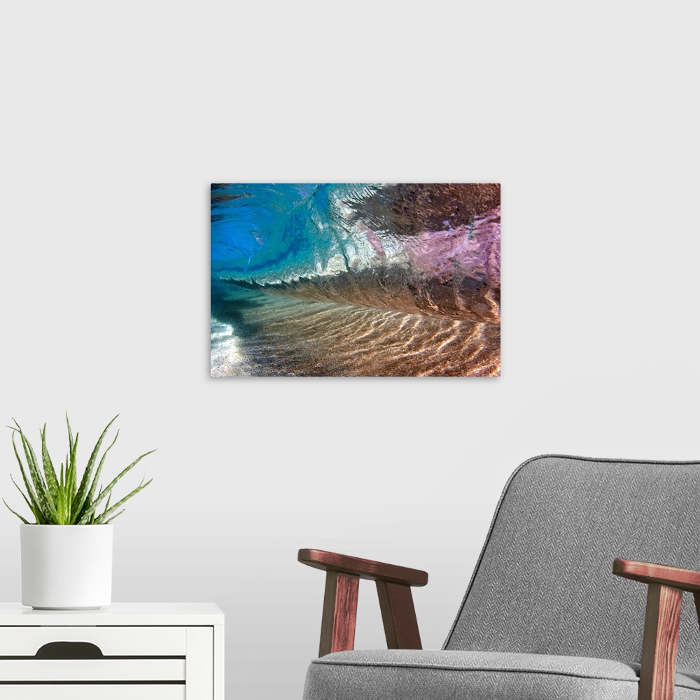 A modern room featuring Underwater view of a breaking wave, Hawaii, United States of America.