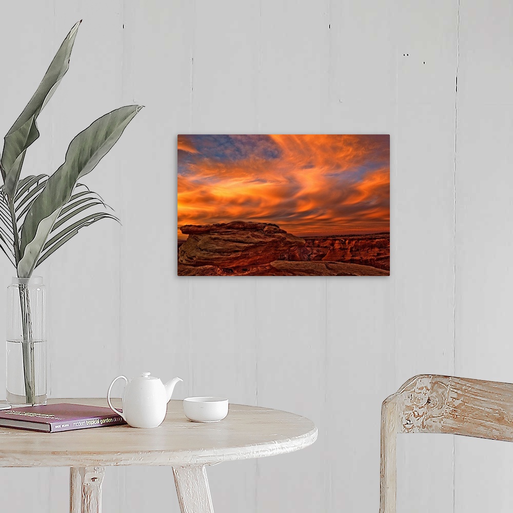 A farmhouse room featuring Vibrant Sunset Over The Rim Of Canyon De Chelley, Arizona, USA