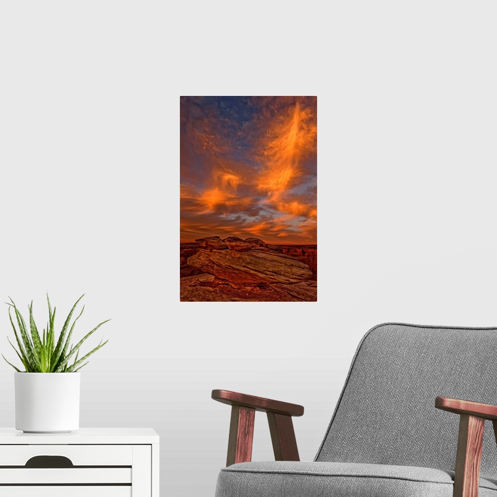 A modern room featuring Vibrant Sunset Over The Rim Of Canyon De Chelley, Arizona, USA