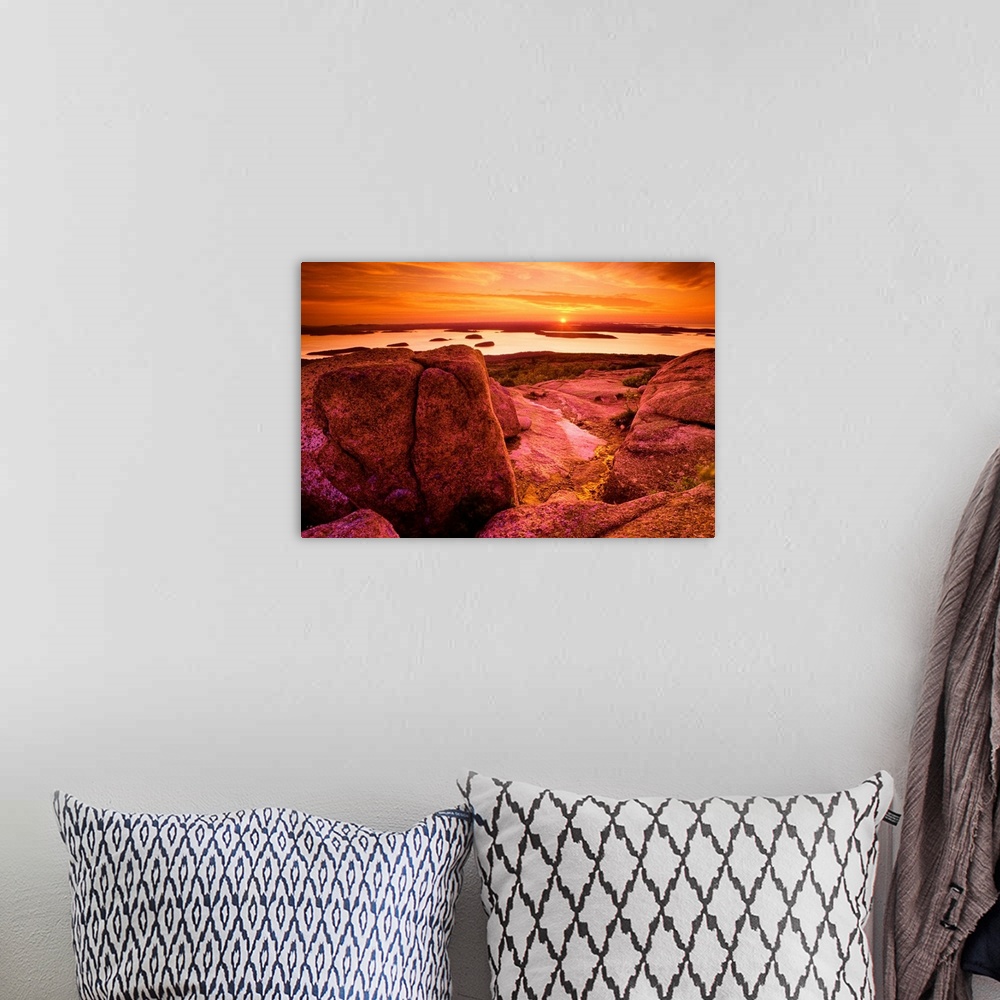 A bohemian room featuring View From Cadillac Mountain At Sunrise, Acadia National Park, Maine