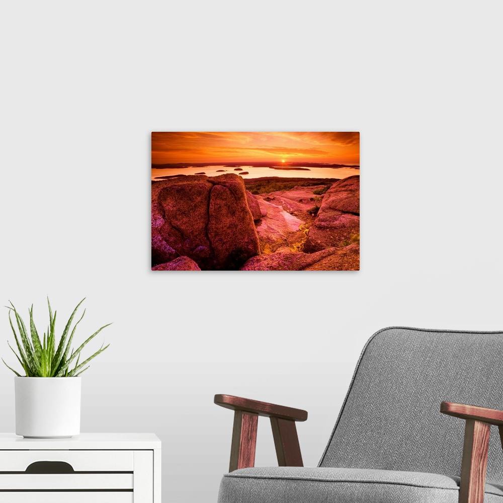 A modern room featuring View From Cadillac Mountain At Sunrise, Acadia National Park, Maine