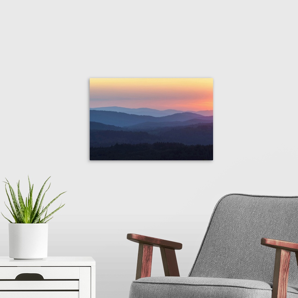 A modern room featuring View from Lusen mountain over the Bavarian Forest at sunset at Waldhauser in the Bavarian Forest ...