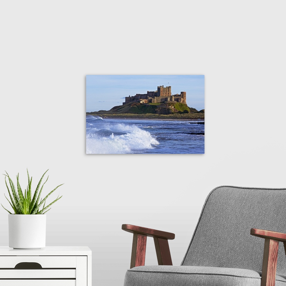 A modern room featuring View From Ocean Of Bamburgh Castle, Northumberland, England