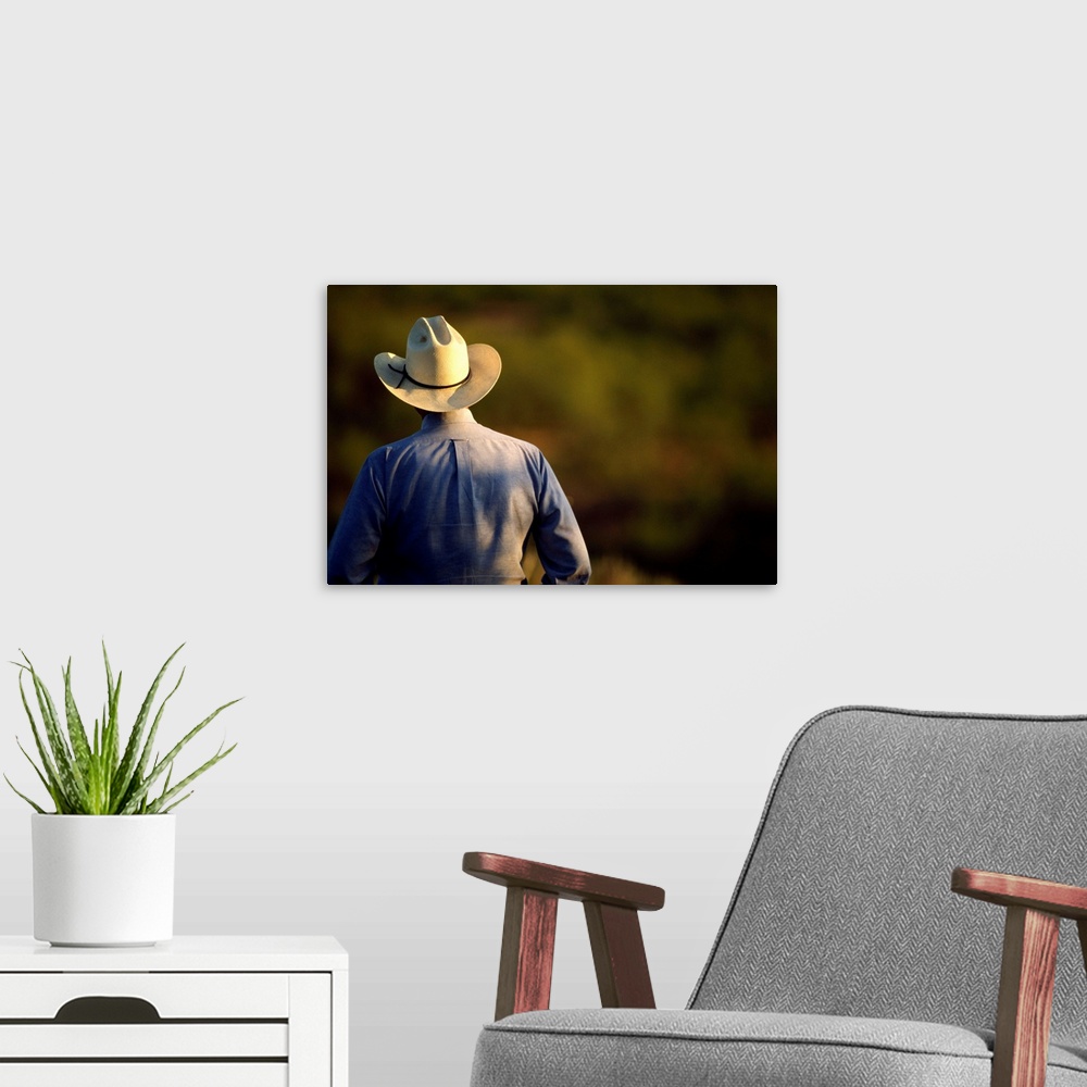 A modern room featuring View of a cowboy from behind, Cee Vee, Texas