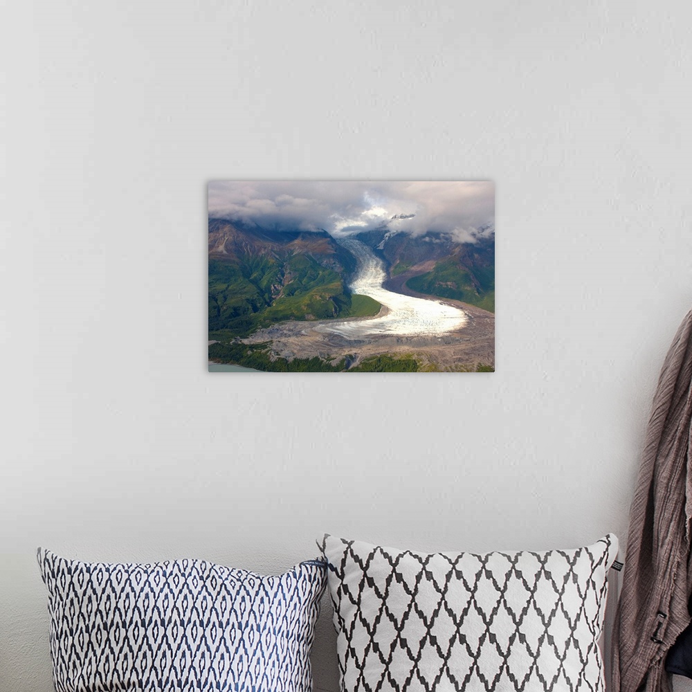 A bohemian room featuring View of Barrier Glacier entering into the east side of Chakachamna Lake, Alaska Range