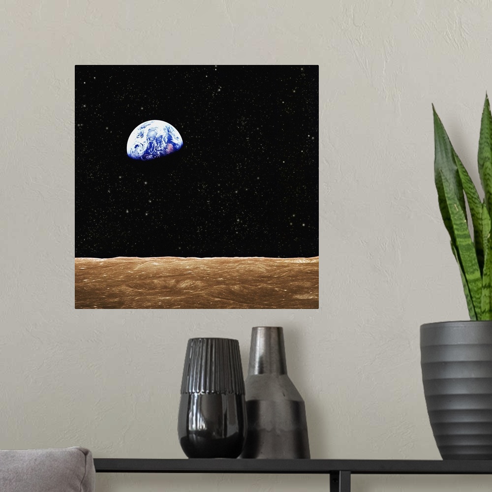 A modern room featuring View Of Earth From The Moon's Surface