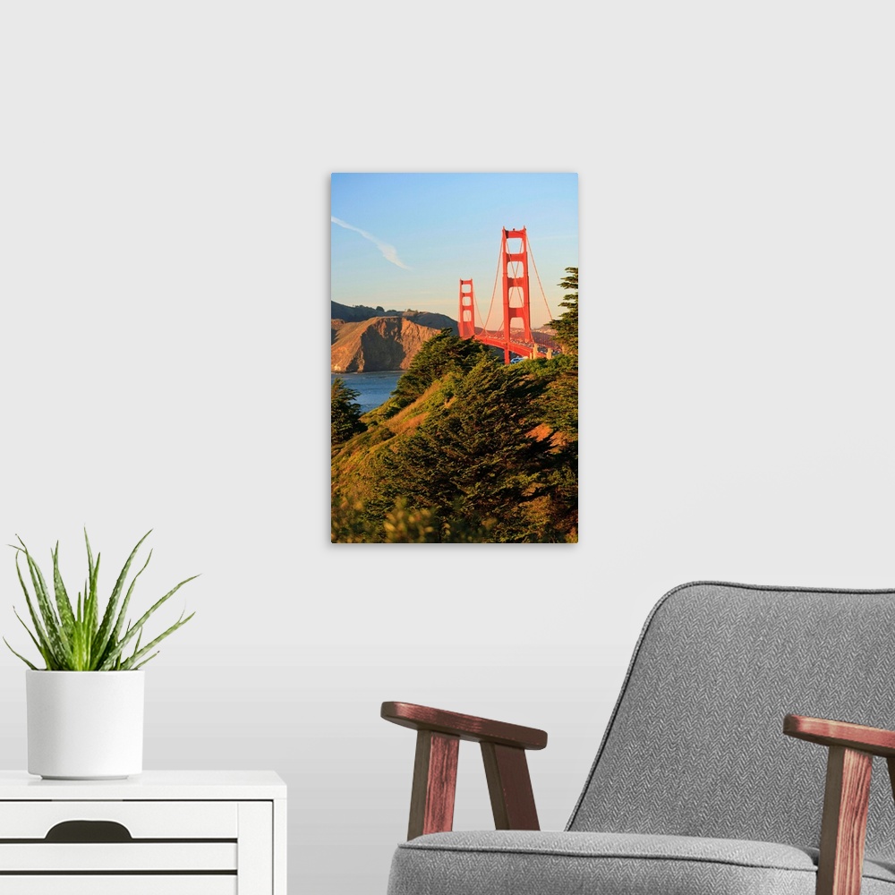 A modern room featuring View Of Golden Gate Bridge; San Francisco, California, USA