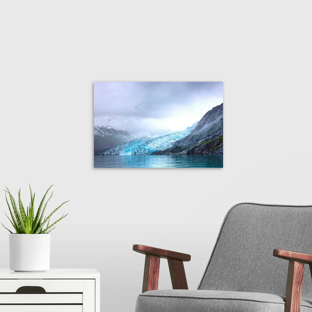 A modern room featuring View of Shoup Glacier through fog, Shoup Bay State Marine Park, Prince William Sound,