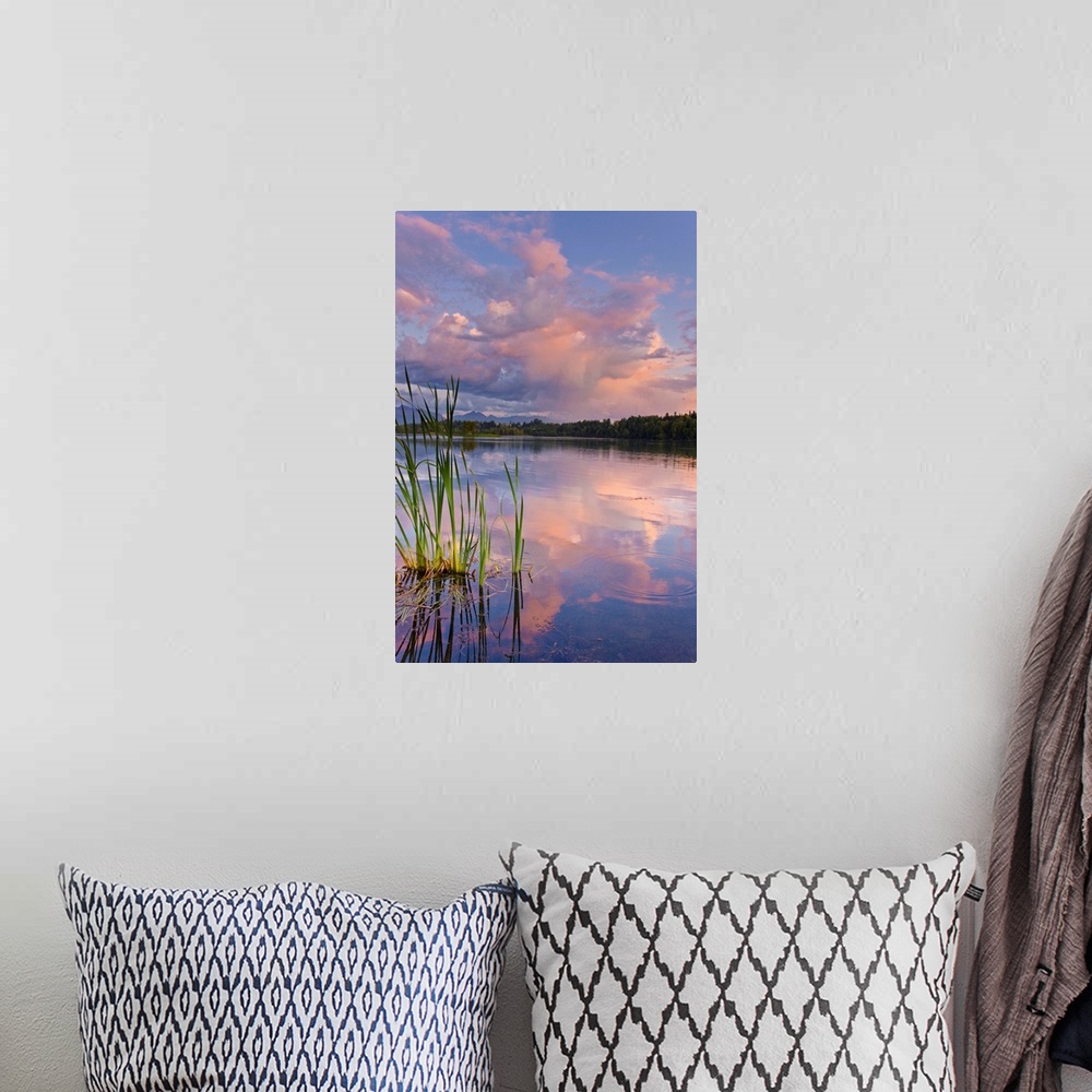 A bohemian room featuring View of sunset clouds reflected in  Westchester Lagoon near downtown Anchorage