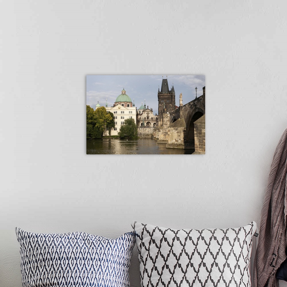 A bohemian room featuring From the Vltava River, a view of the Charles Bridge and The Old Town in Prague. Prague, Czech Rep...