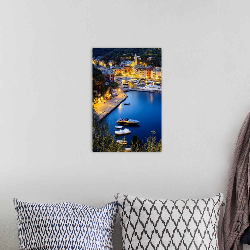 A bohemian room featuring View of the harbour at dusk, Portofino, Liguria, Italy