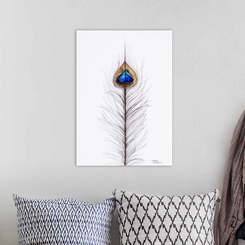 A bohemian room featuring Watercolor Painting Of Two Peacock Feathers