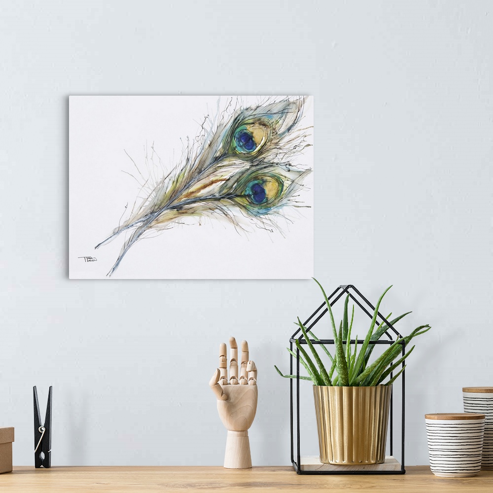 A bohemian room featuring Watercolor Painting Of Two Peacock Feathers