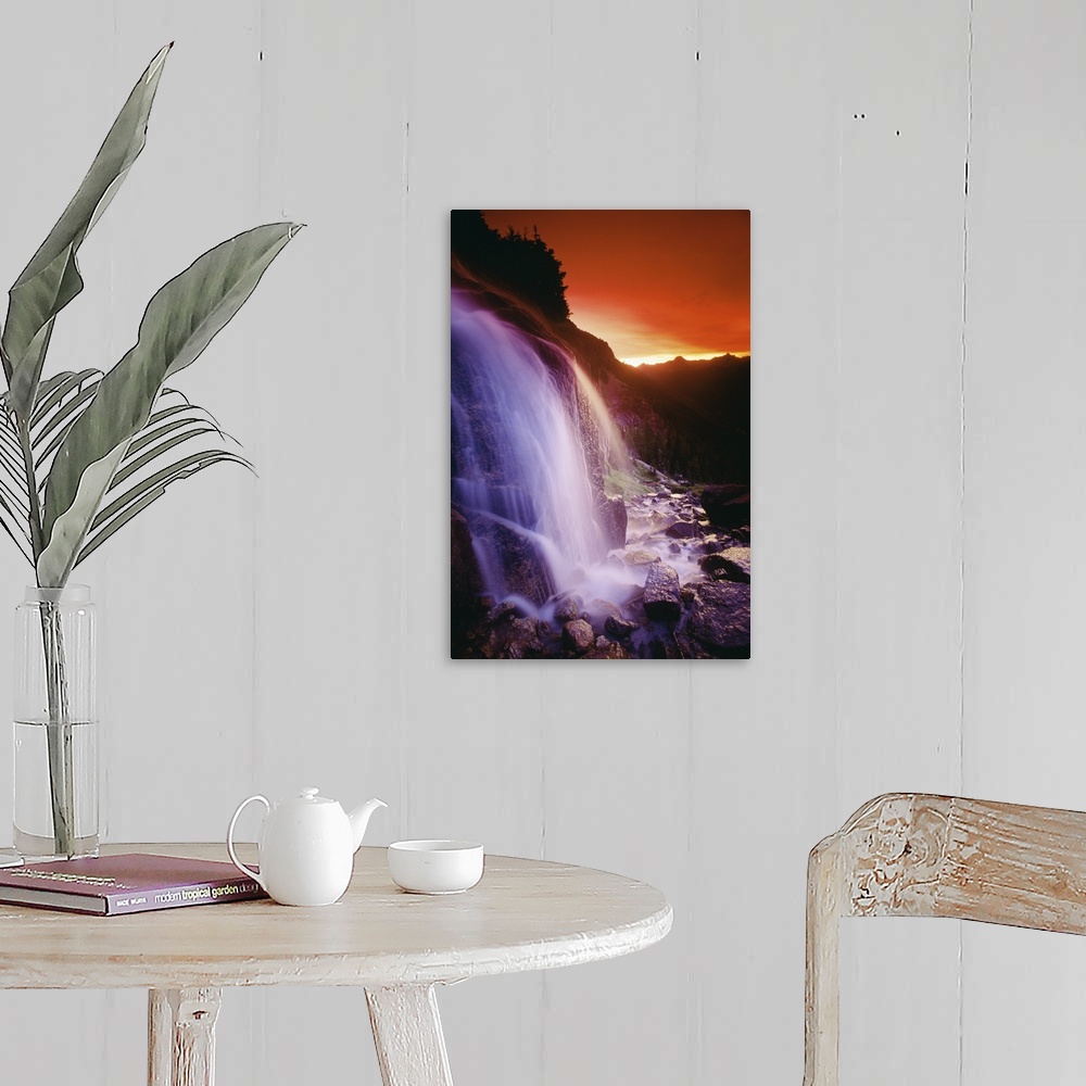 A farmhouse room featuring Waterfall At Sunset, Bugaboo Glacier Provincial Park, British Columbia, Canada