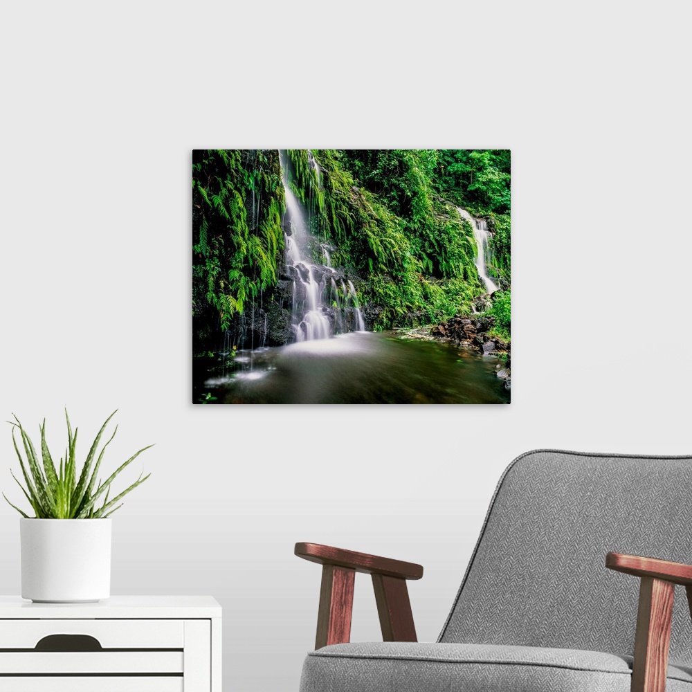 A modern room featuring Waterfall on Southeast coast of Upolu Island, Upolu Island, Samoa.