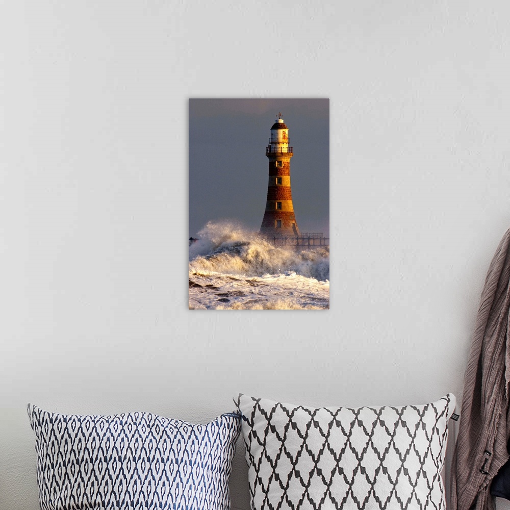 A bohemian room featuring Waves Crashing Against A Lighthouse, Tyne And Wear, England