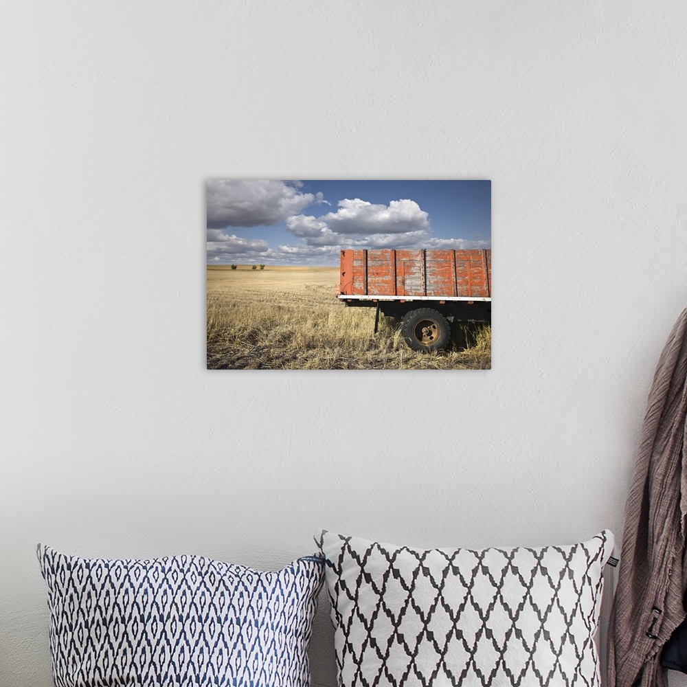 A bohemian room featuring Weather-Beaten Farm Truck In Field, Saskatchewan, Canada