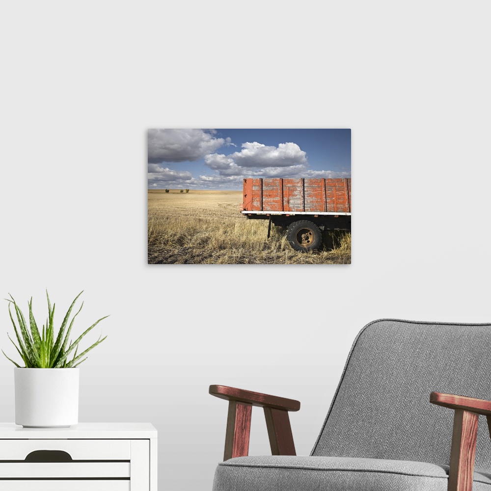A modern room featuring Weather-Beaten Farm Truck In Field, Saskatchewan, Canada
