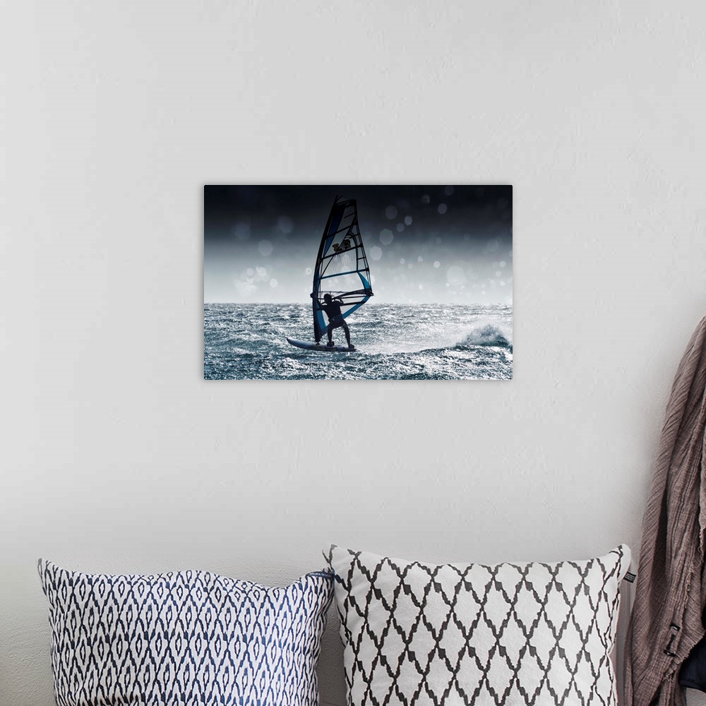A bohemian room featuring Windsurfing With Water Drops On Camera Lens, Tarifa, Andalusia, Spain