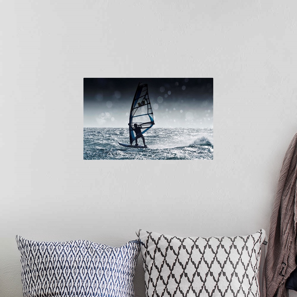 A bohemian room featuring Windsurfing With Water Drops On Camera Lens, Tarifa, Andalusia, Spain