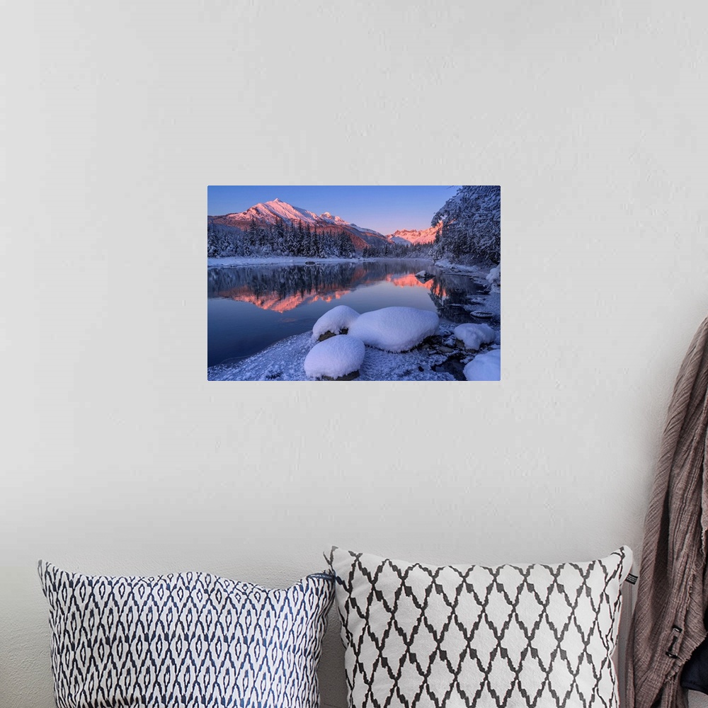 A bohemian room featuring Winter afternoon along the shoreline of Mendenhall River, Tongass National Forest; Juneau, Alaska...