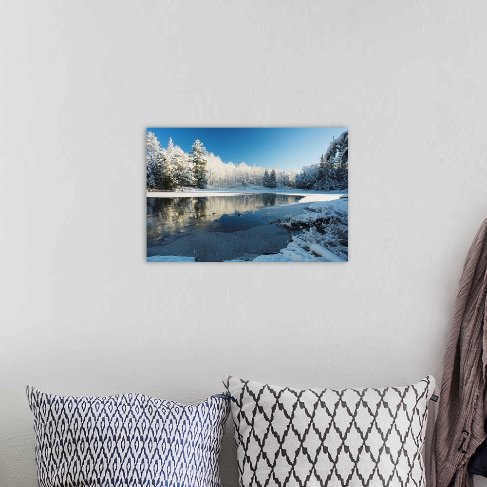 A bohemian room featuring Winter landscape with ice on a lake. Ontario, Canada.