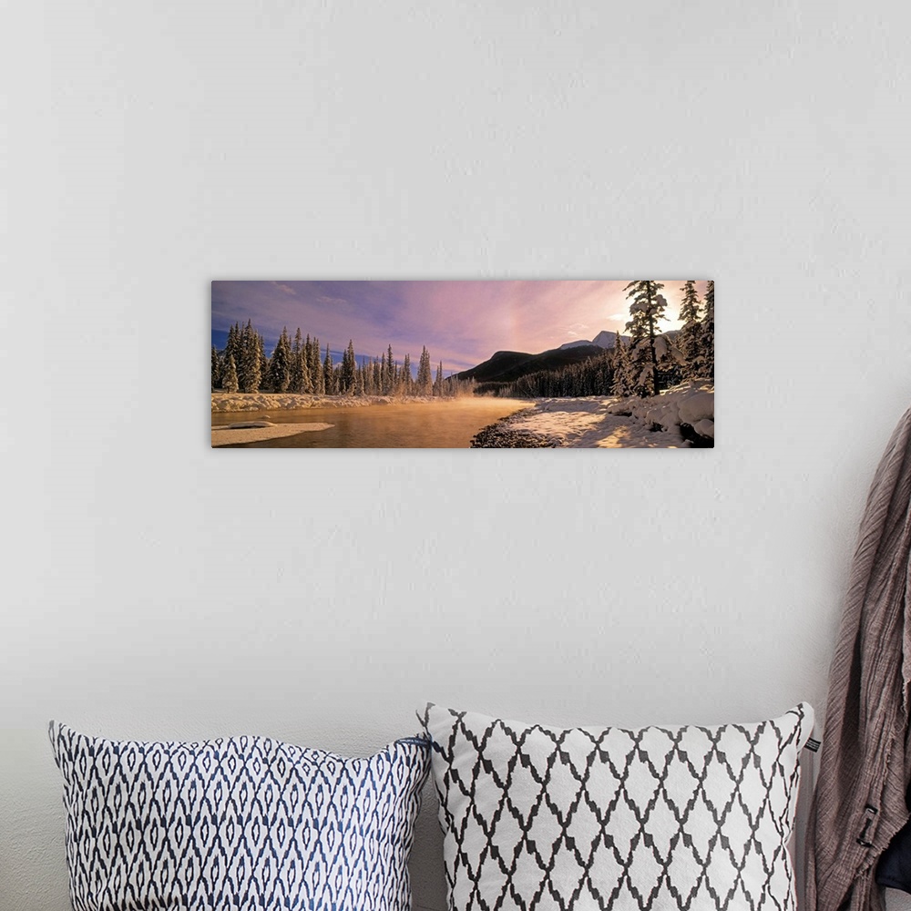 A bohemian room featuring Winter Sunset On Bow River, Banff National Park, Alberta, Canada