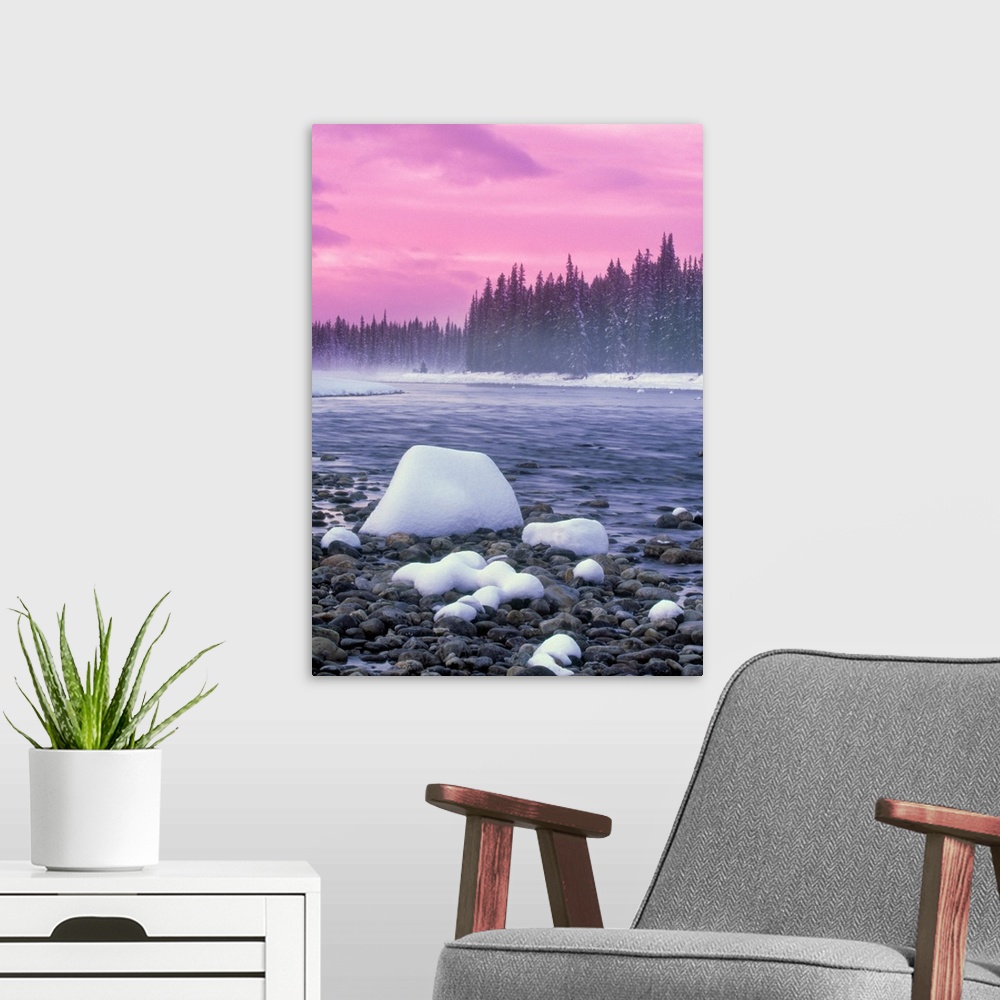 A modern room featuring Winter Sunset On Bow River, Banff National Park, Alberta, Canada