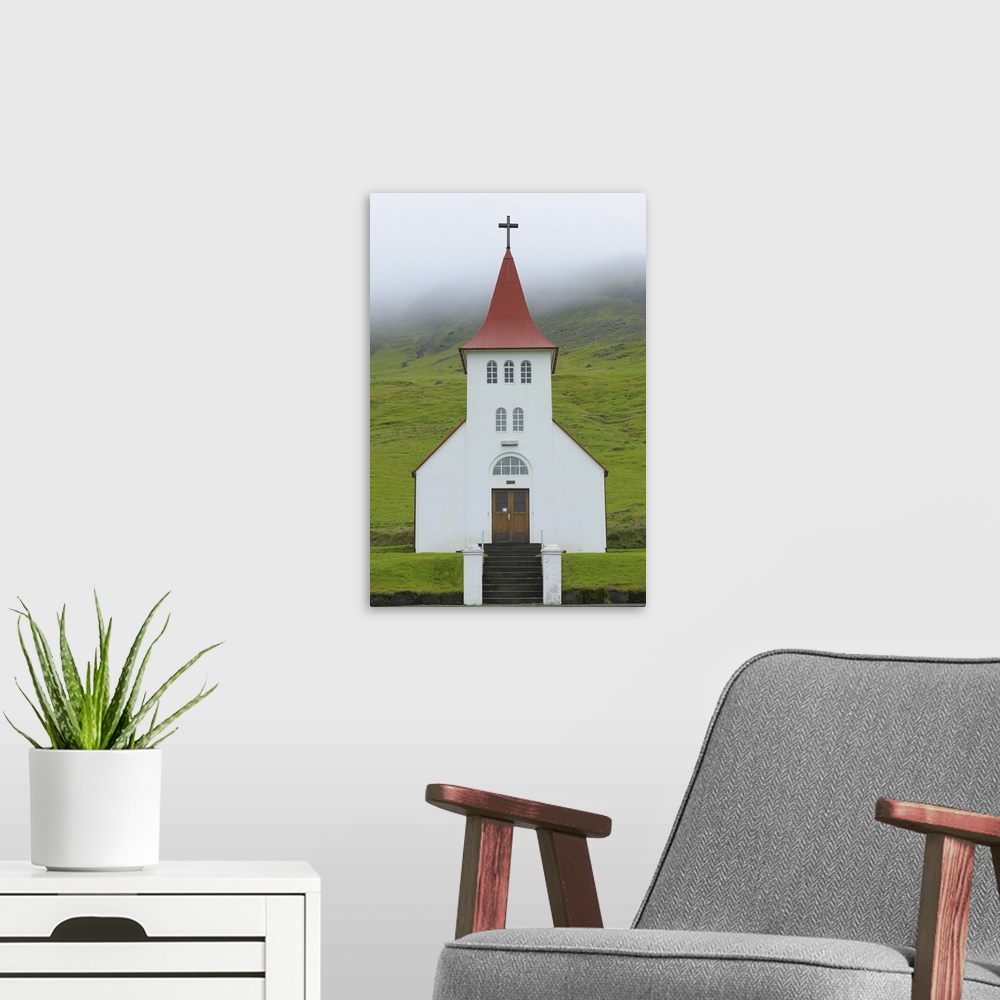 A modern room featuring Wooden Church, Asofsskali, Iceland