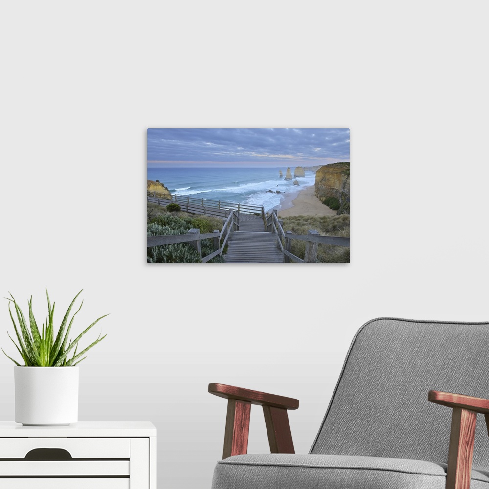 A modern room featuring Wooden Staircase to Viewpoint, The Twelve Apostles, Princetown, Great Ocean Road, Victoria, Austr...