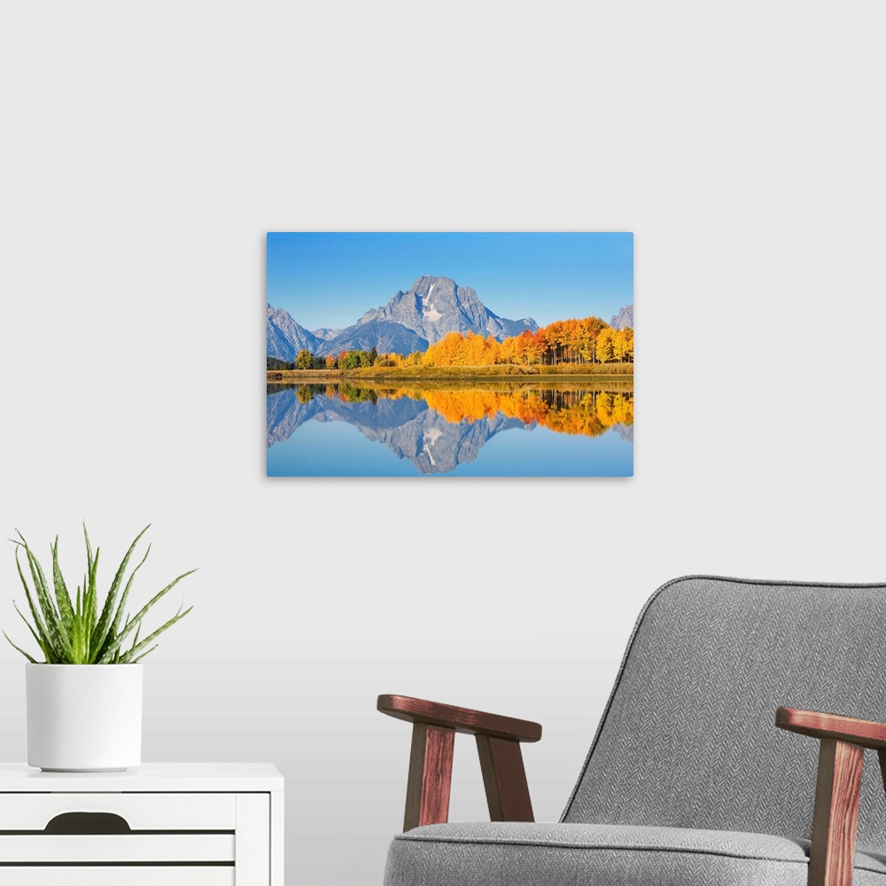 A modern room featuring Wyoming, Grand Teton National Park, Oxbow Bend On Snake River, Mount Moran In Distance
