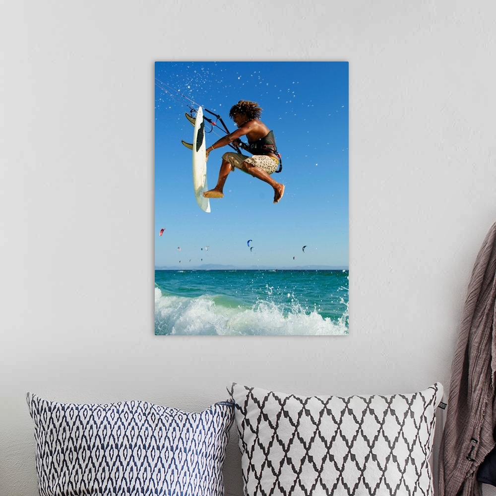 A bohemian room featuring Young Man Kite Surfing, Costa De La Luz, Andalusia, Spain