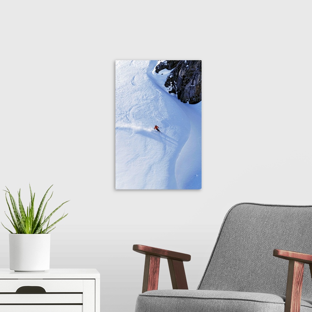 A modern room featuring Young Man Skiing On Ungroomed Slope Near Fortress Mountain, Alberta, Canada