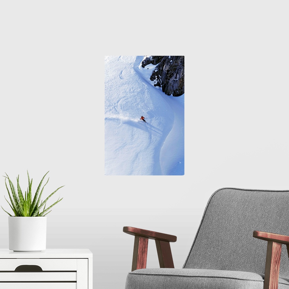 A modern room featuring Young Man Skiing On Ungroomed Slope Near Fortress Mountain, Alberta, Canada