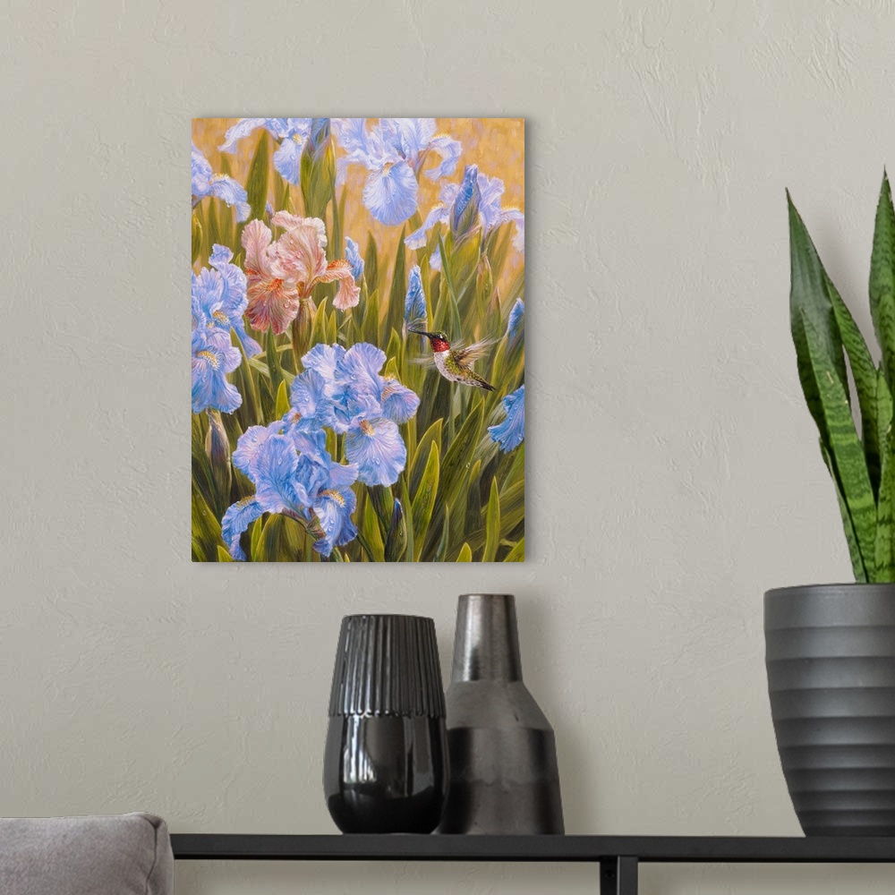 A modern room featuring A Summers Dream - Hummingbird And Irises