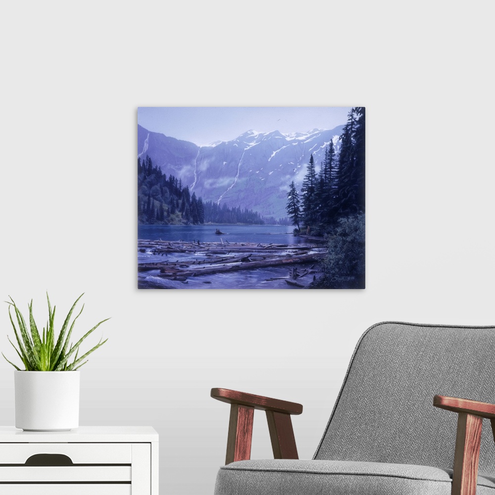 A modern room featuring Avalanche Lake